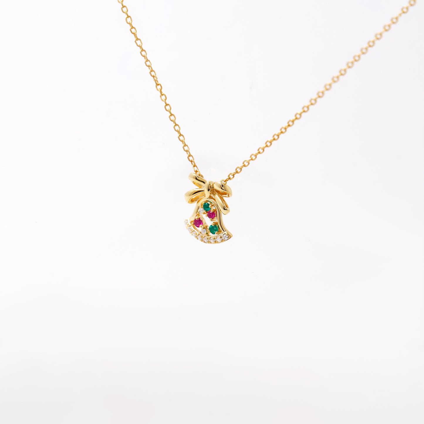 Ruby Emerald Christmas Bell Necklace
