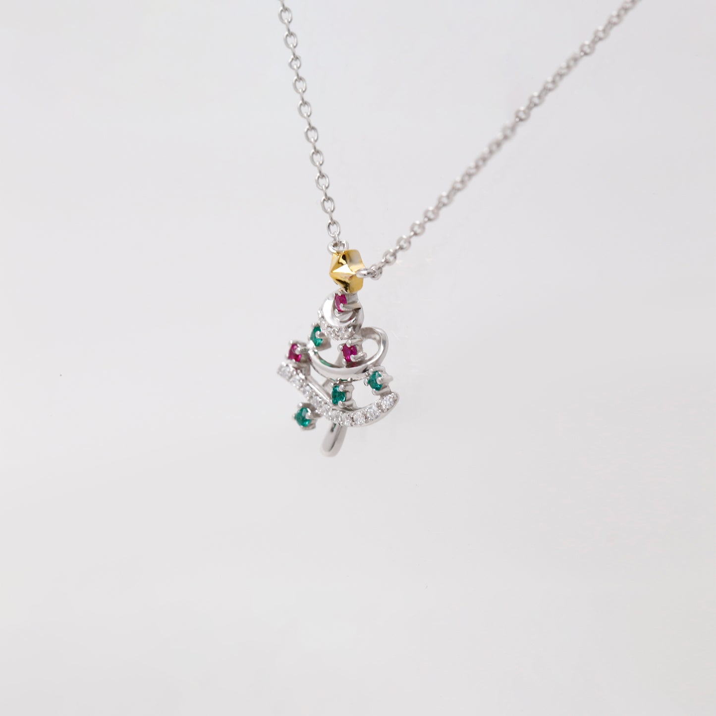 White Gold Christmas Tree Necklace