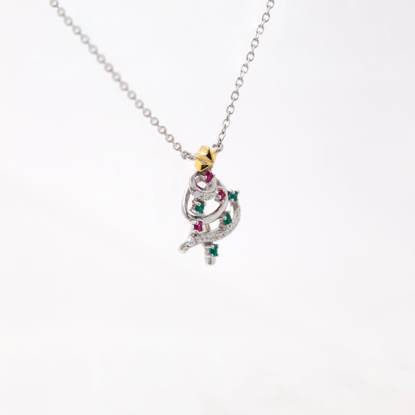 White Gold Christmas Tree Necklace