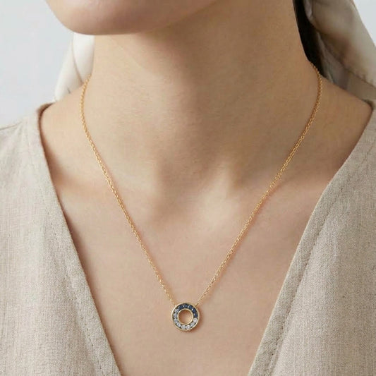 Topaz Open Circle Channel Set Gold Necklace