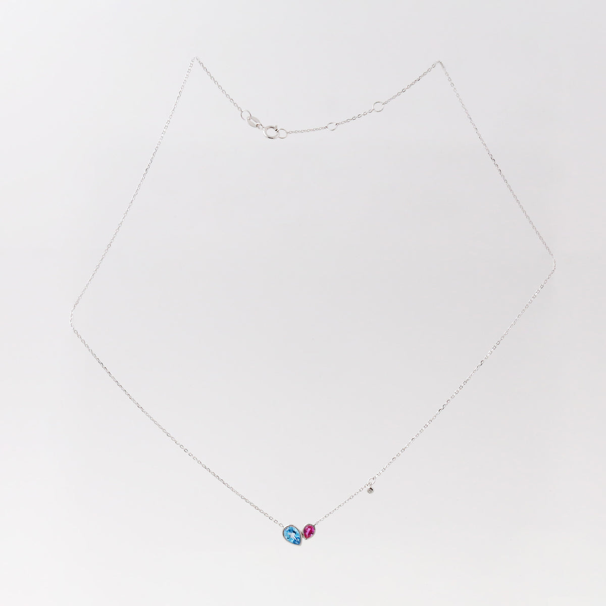 Lab Pink Sapphire Topaz Pear Bezel Set Necklace