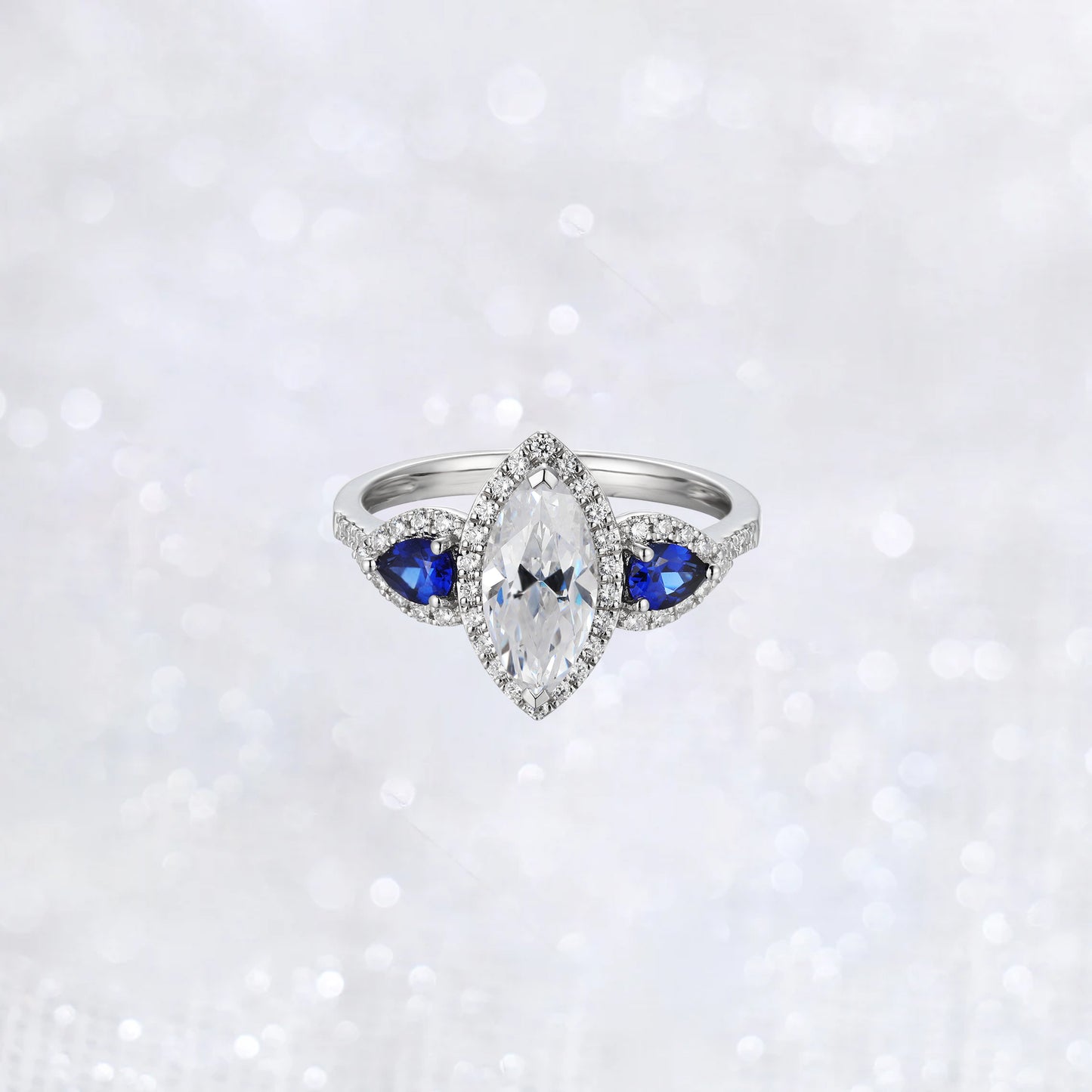 Marquise Zirconia Sapphire Halo Engagement Ring