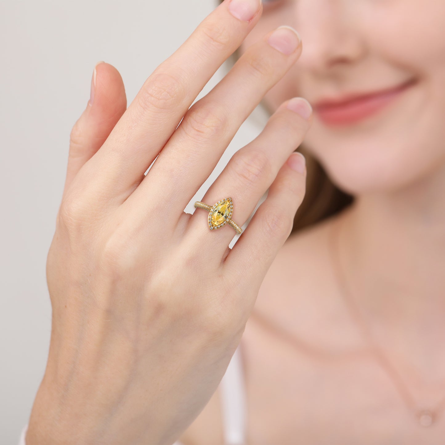 3.40 ct Yellow Marquise Shape Stone Halo Ring