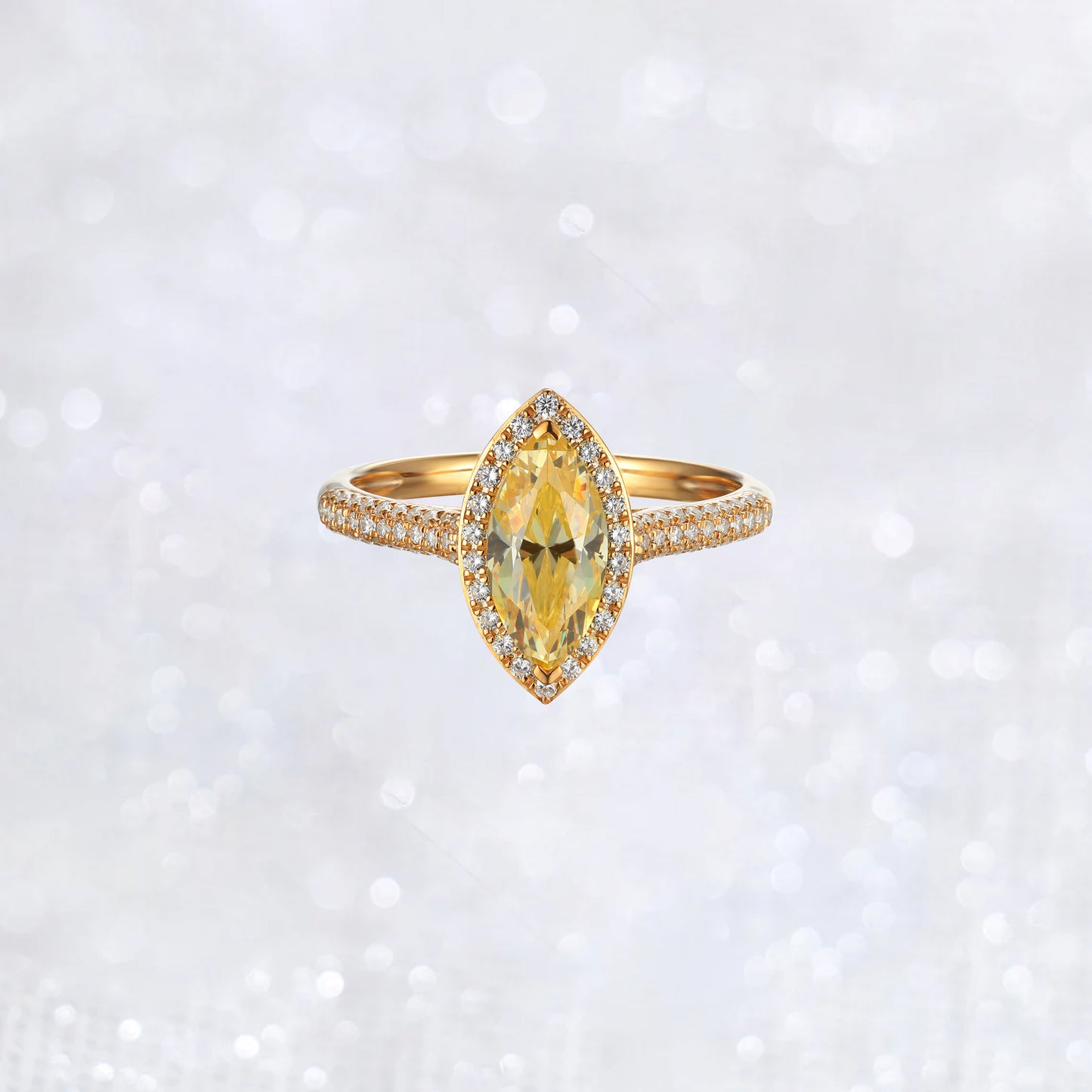 3.40 ct Yellow Marquise Shape Stone Halo Ring