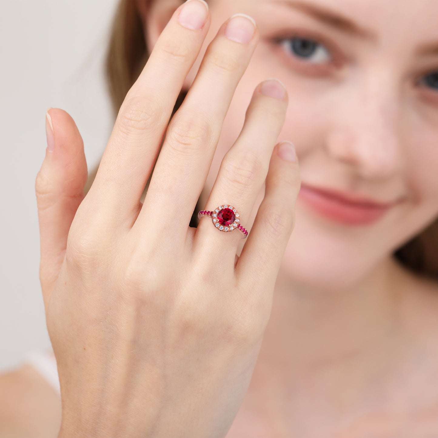 Round Lab Grown Ruby Halo Engagement Ring