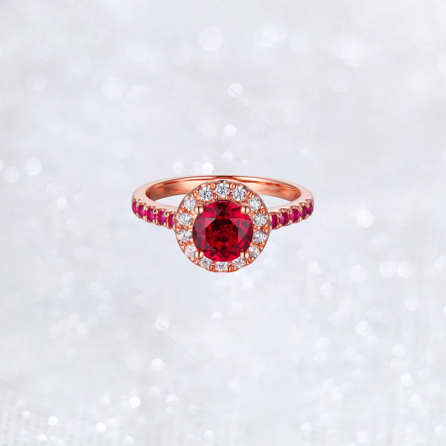 Round Lab Grown Ruby Halo Engagement Ring
