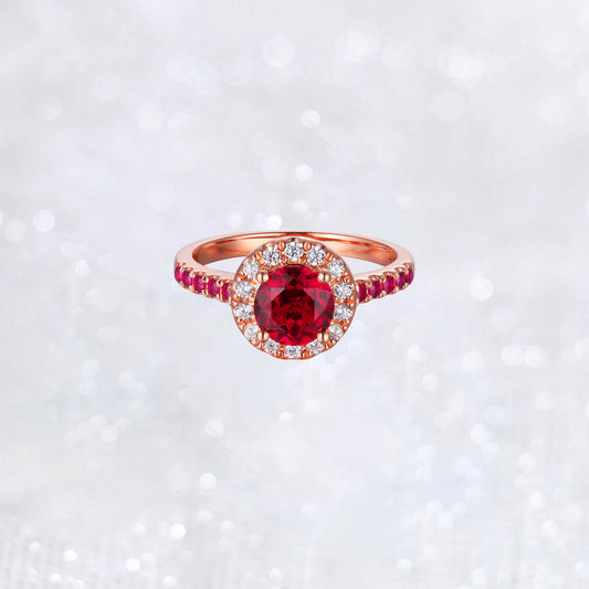 Round Lab Grown Ruby Halo Engagement Ring