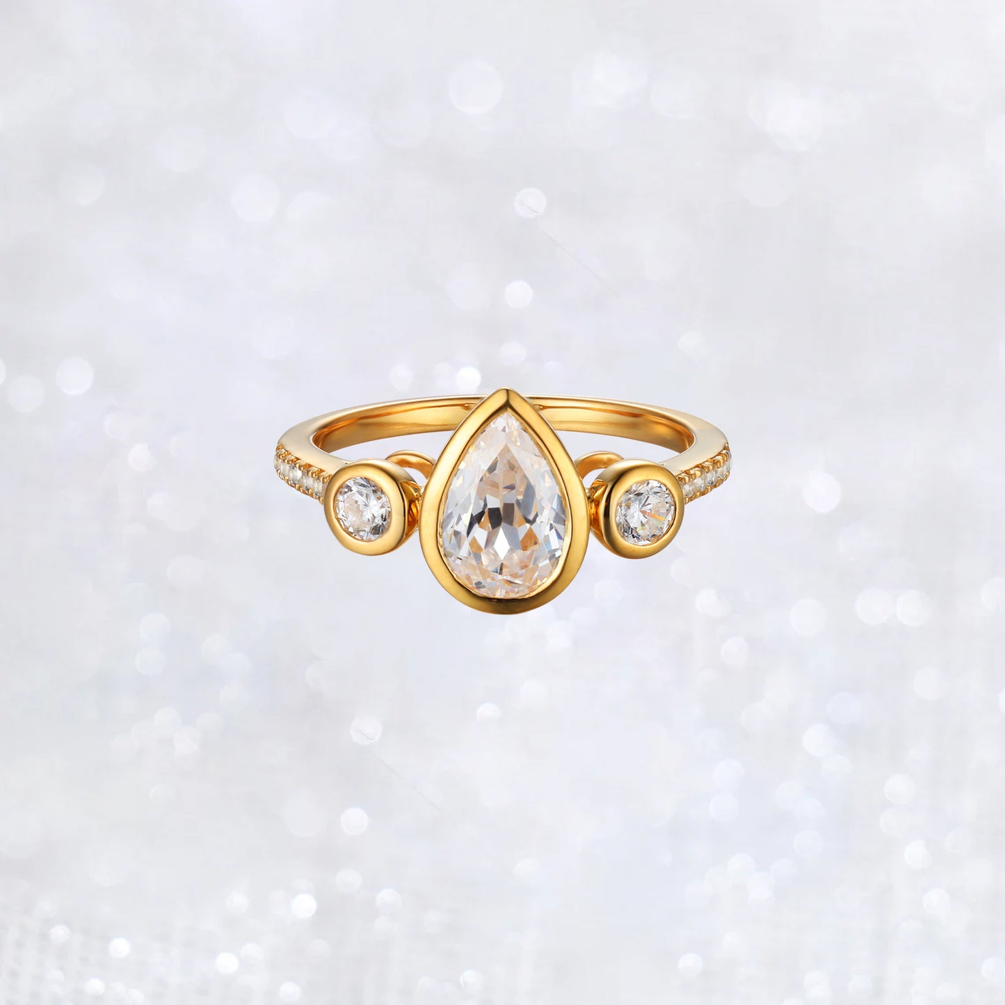 14K Gold Pear Cubic Zirconia Engagement Ring