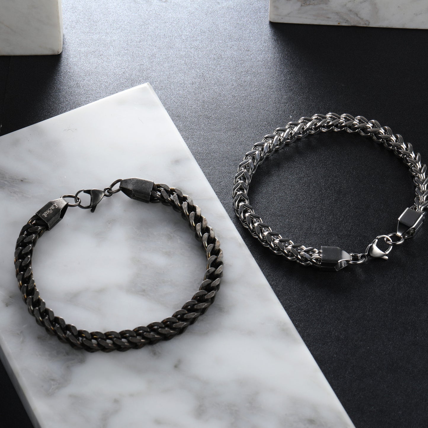 Mens Bracelet with Wheat Chain Gunmetal Plated (B0011)
