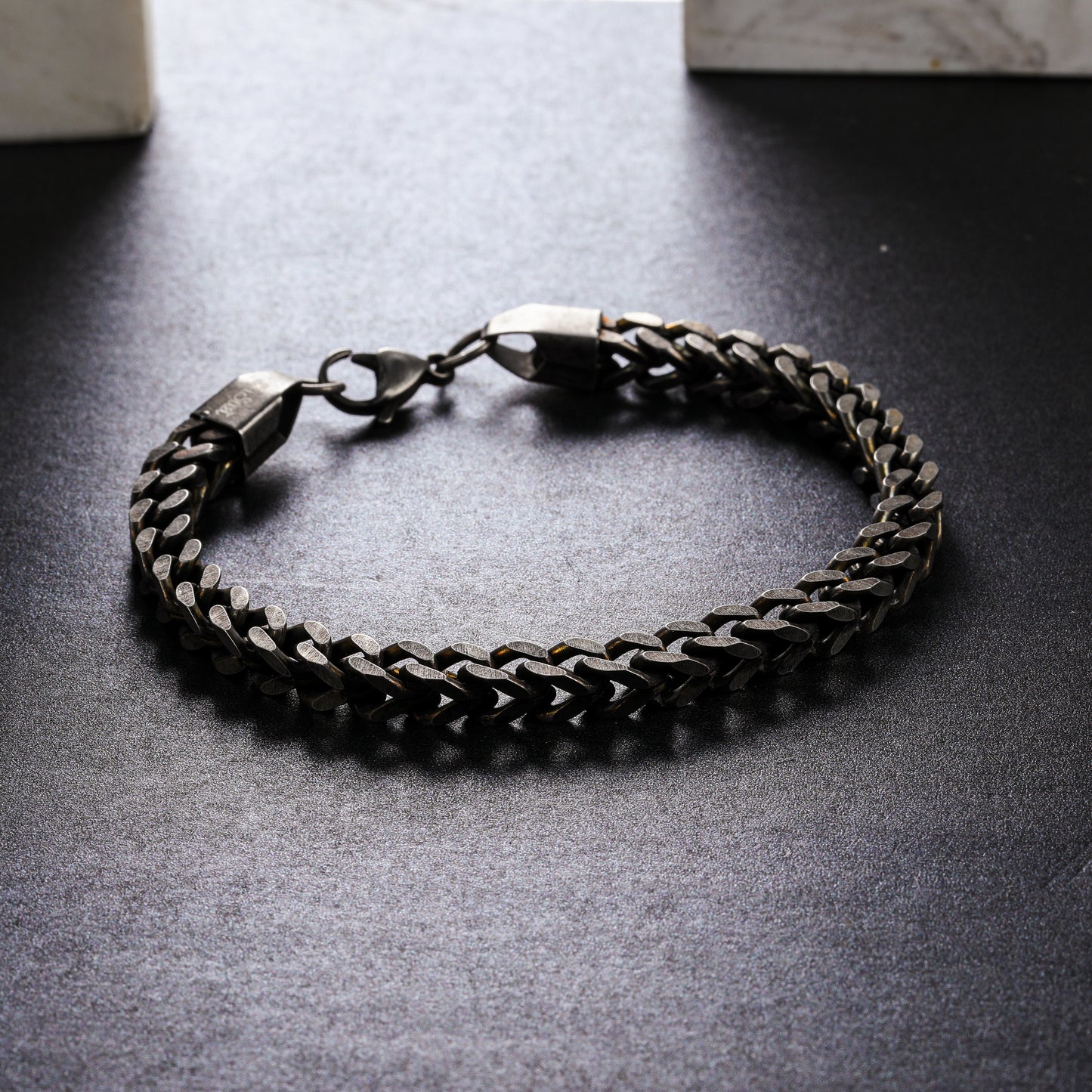 Mens Bracelet with Wheat Chain Gunmetal Plated (B0011)