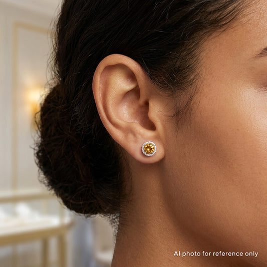 Citrine Halo Diamond Earrings