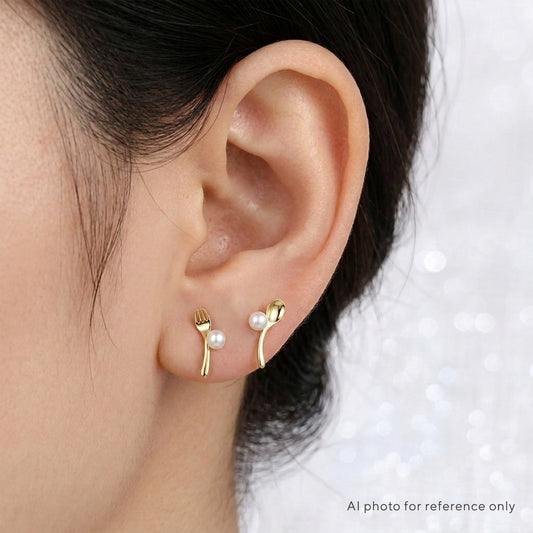 Mismatched Fork Spoon Pearl Earrings