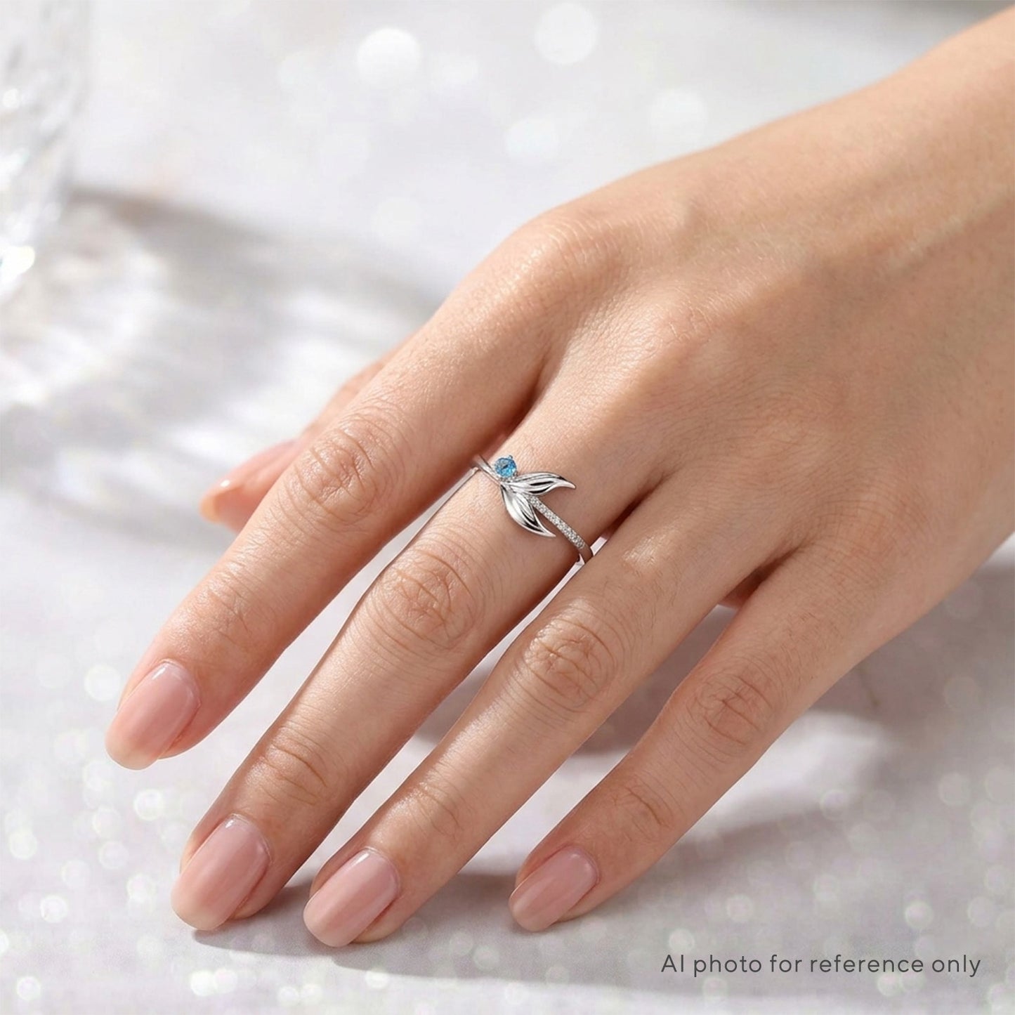 Silver Mermaid Tail Diamond Custom Birthstone Ring