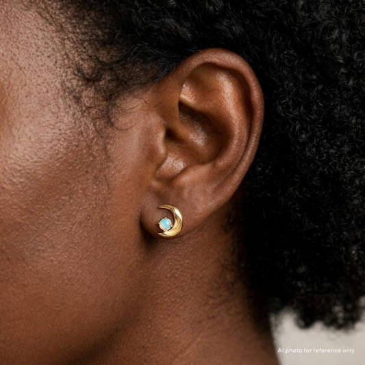 Opal Solid Gold Moon Studs