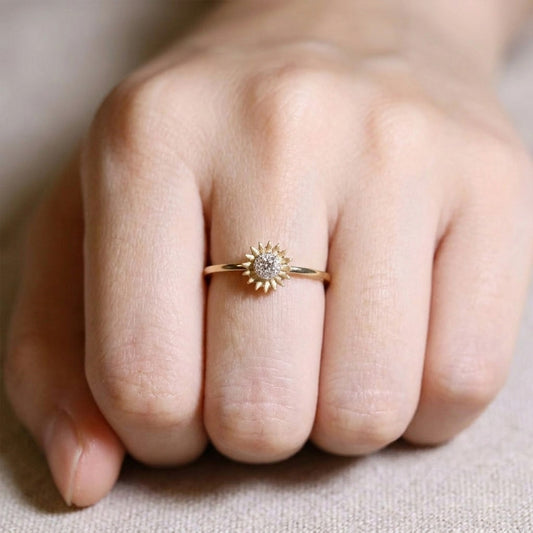 Gold Sunflower Diamond Ring