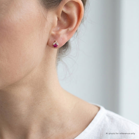 Red Ladybug Diamond Stud Earrings