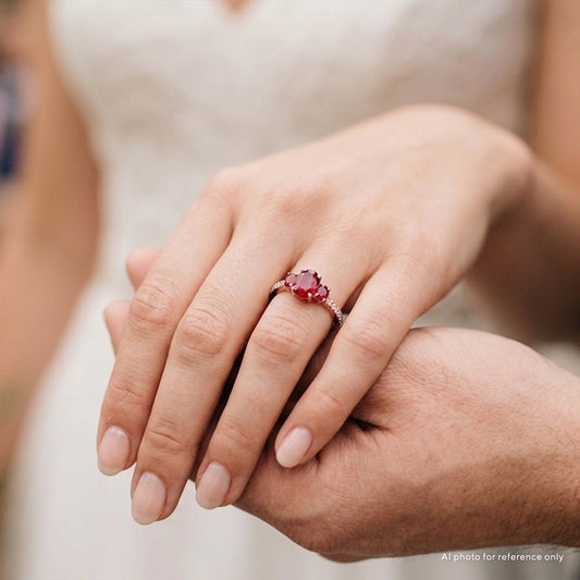 Silver Ruby 3 Stone Engagement Ring (Instock)