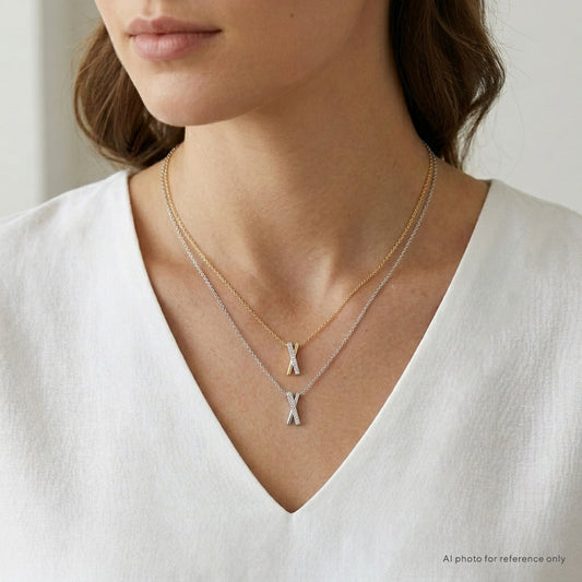 18K Gold X Initial Necklace