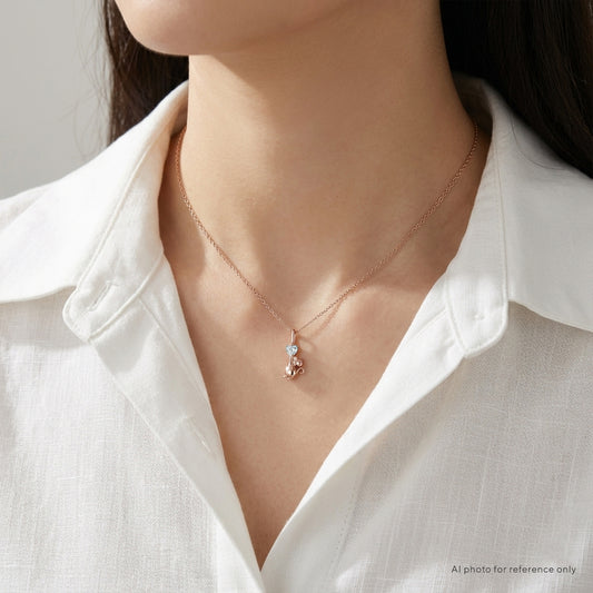 Heart Sky Blue Topaz Mouse Necklace