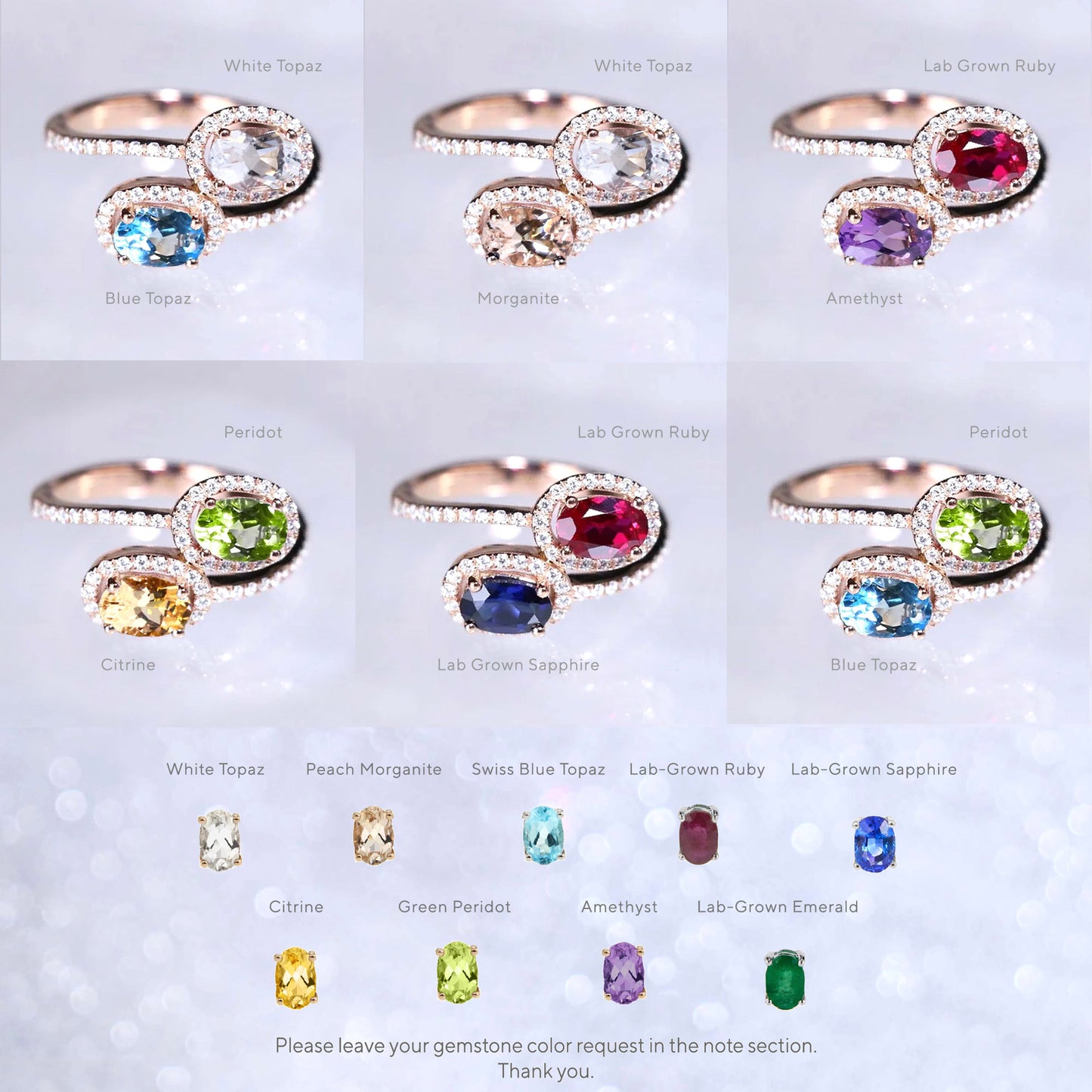 Oval Blue White Topaz Custom Gem Ring