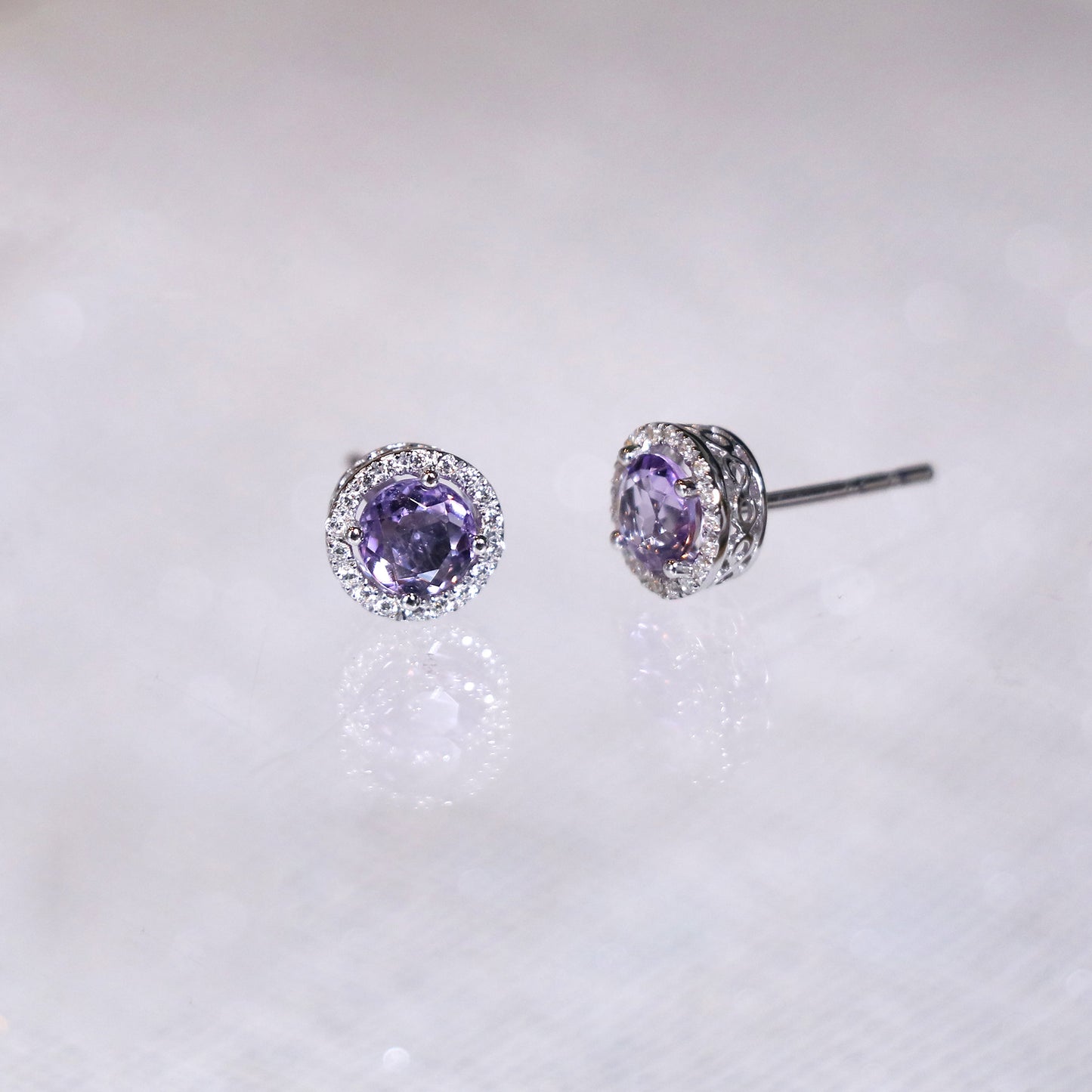 Amethyst Halo Diamond Earrings
