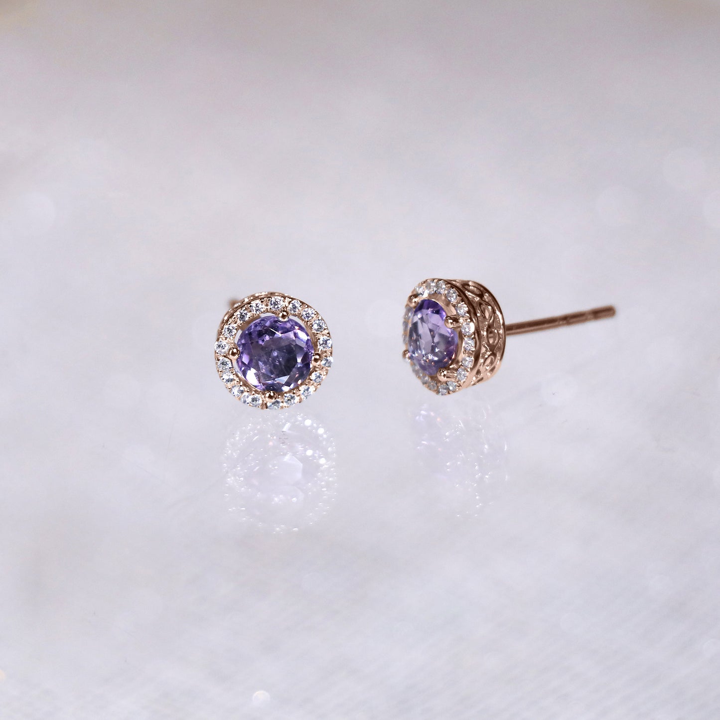 Amethyst Halo Diamond Earrings