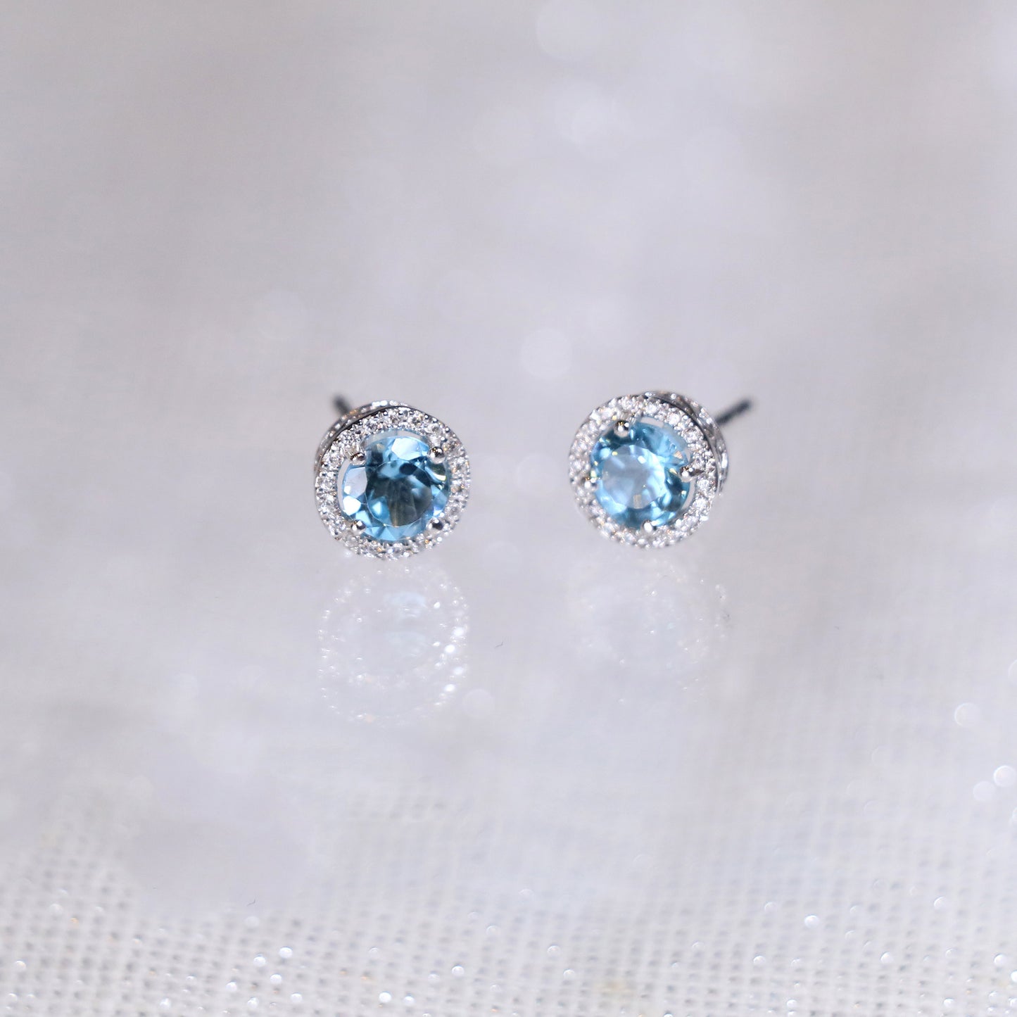 Topaz Halo Diamond Earrings