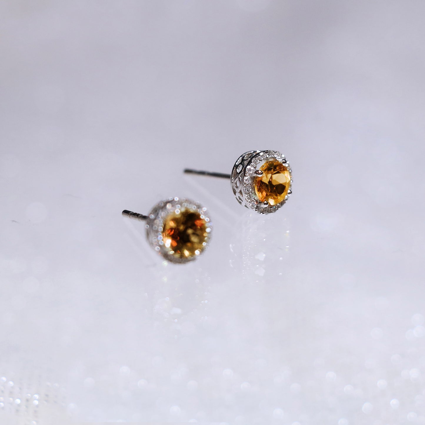 Citrine Halo Diamond Earrings