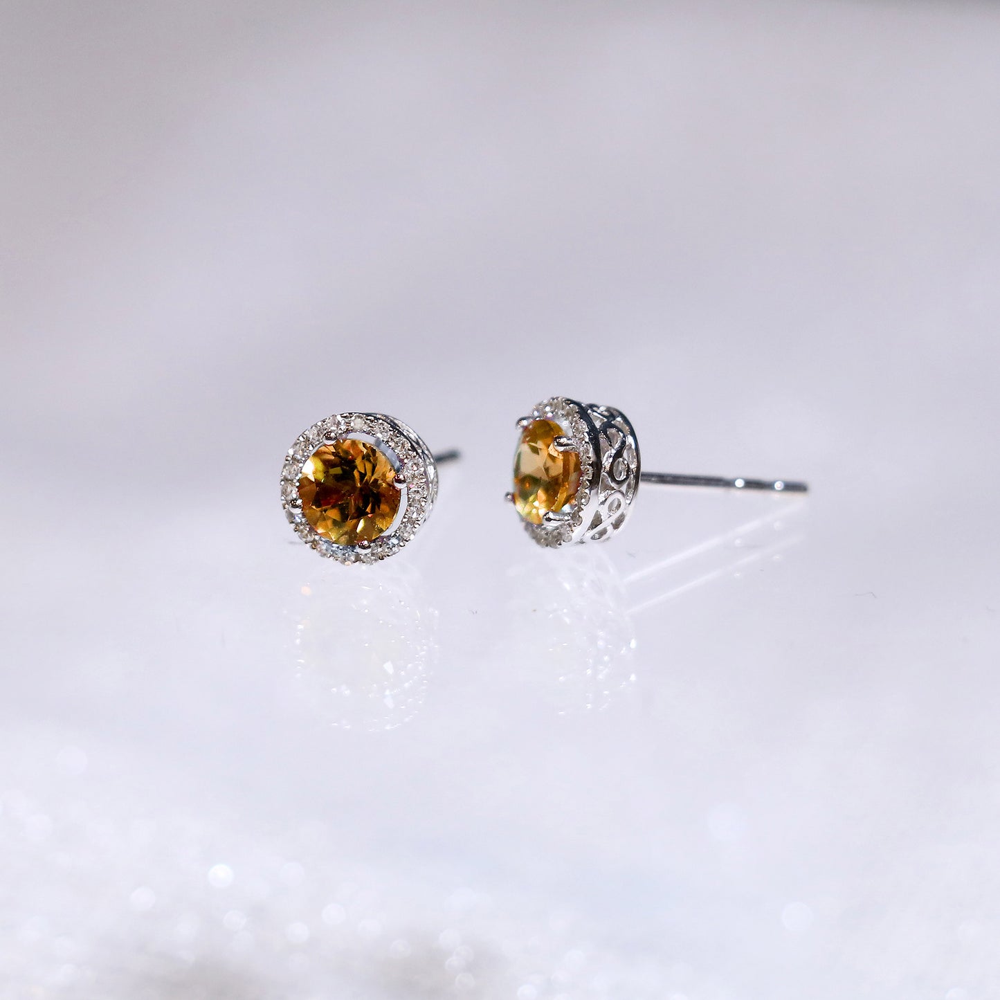 Citrine Halo Diamond Earrings