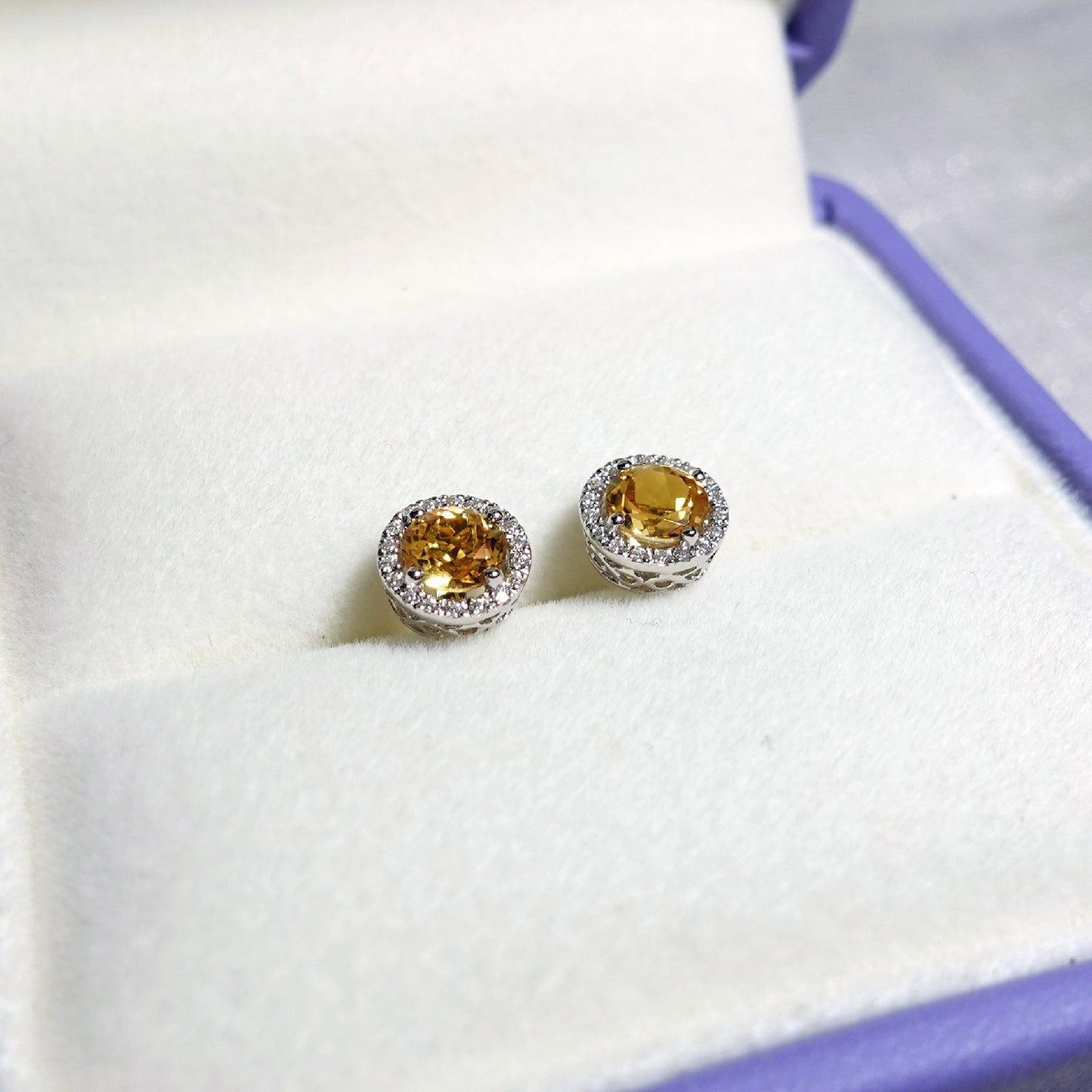 Citrine Halo Diamond Earrings