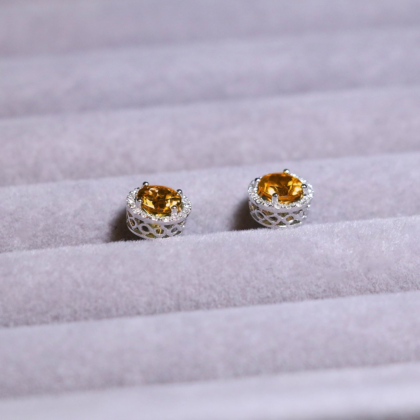 Citrine Halo Diamond Earrings