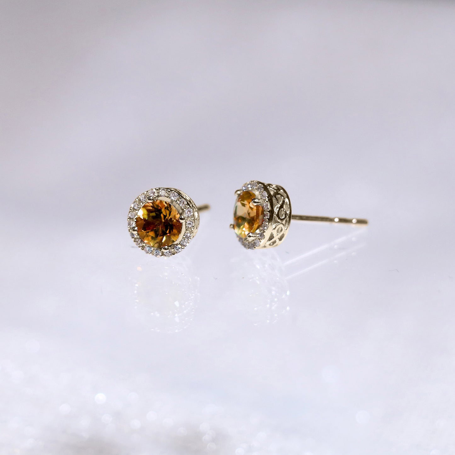 Citrine Halo Diamond Earrings