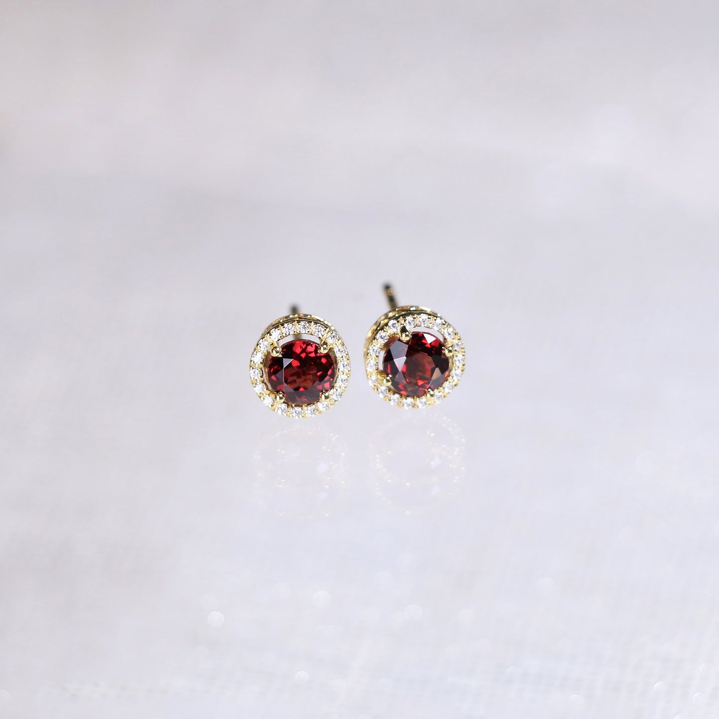 Garnet Halo Diamond Earrings