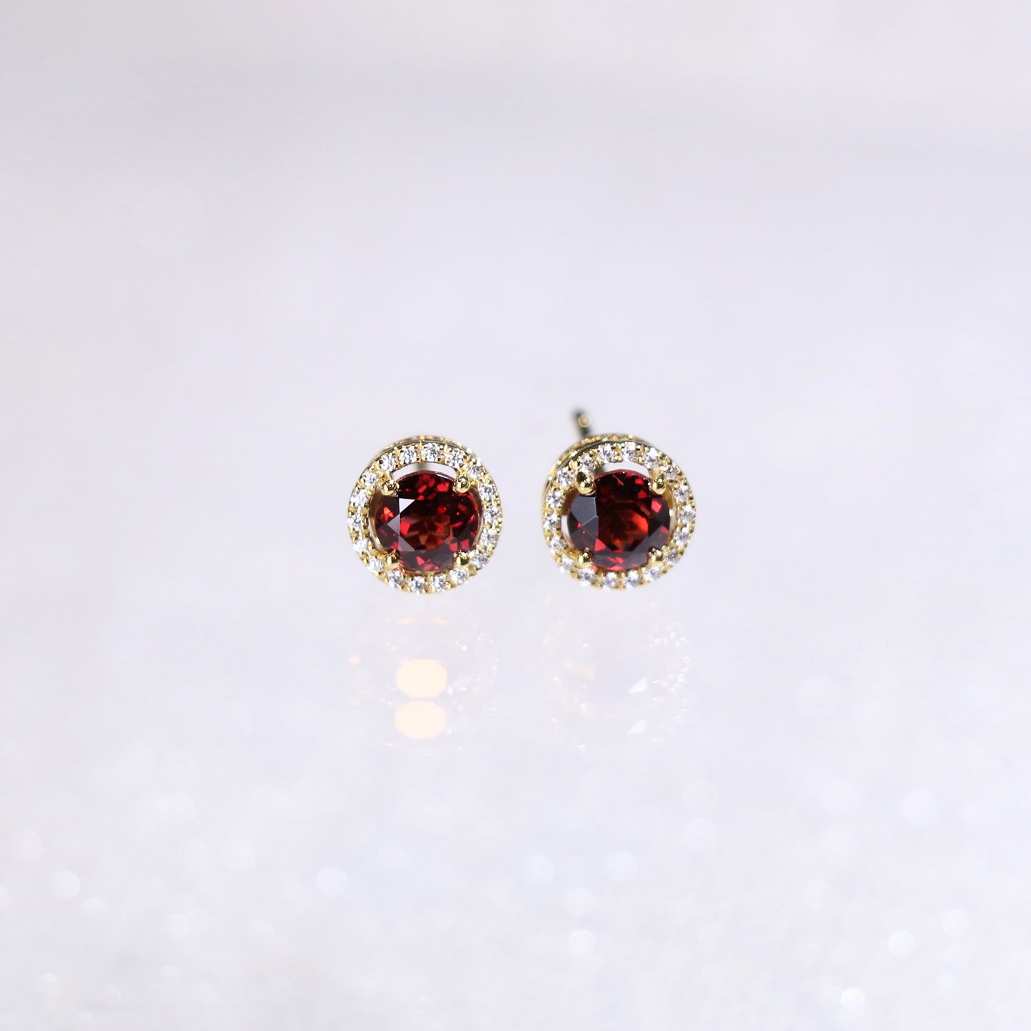 Garnet Halo Diamond Earrings