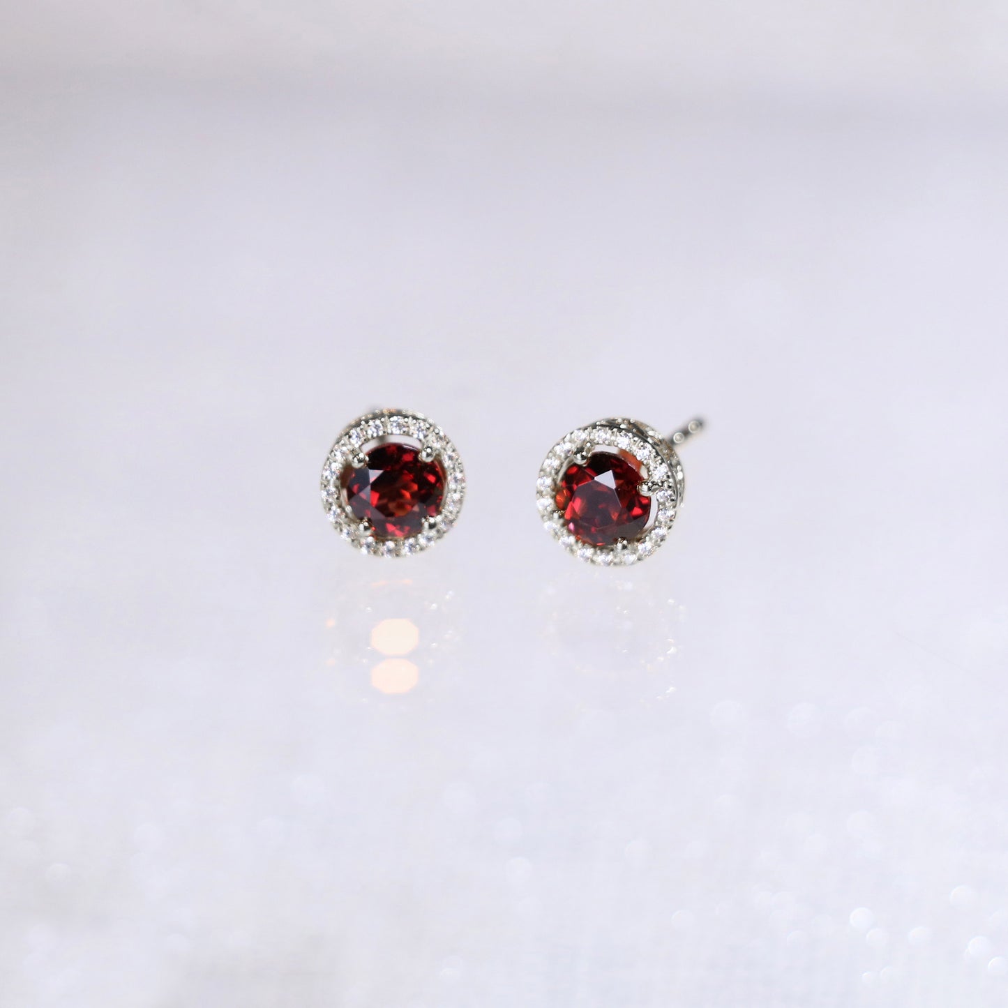 Garnet Halo Diamond Earrings