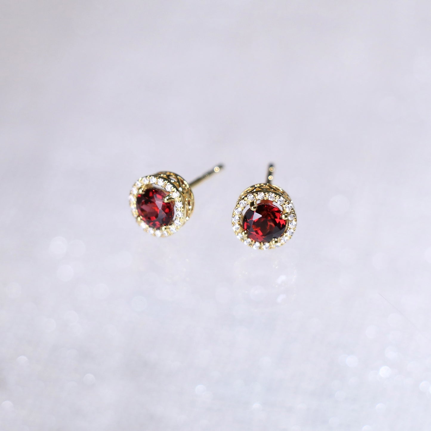 Garnet Halo Diamond Earrings