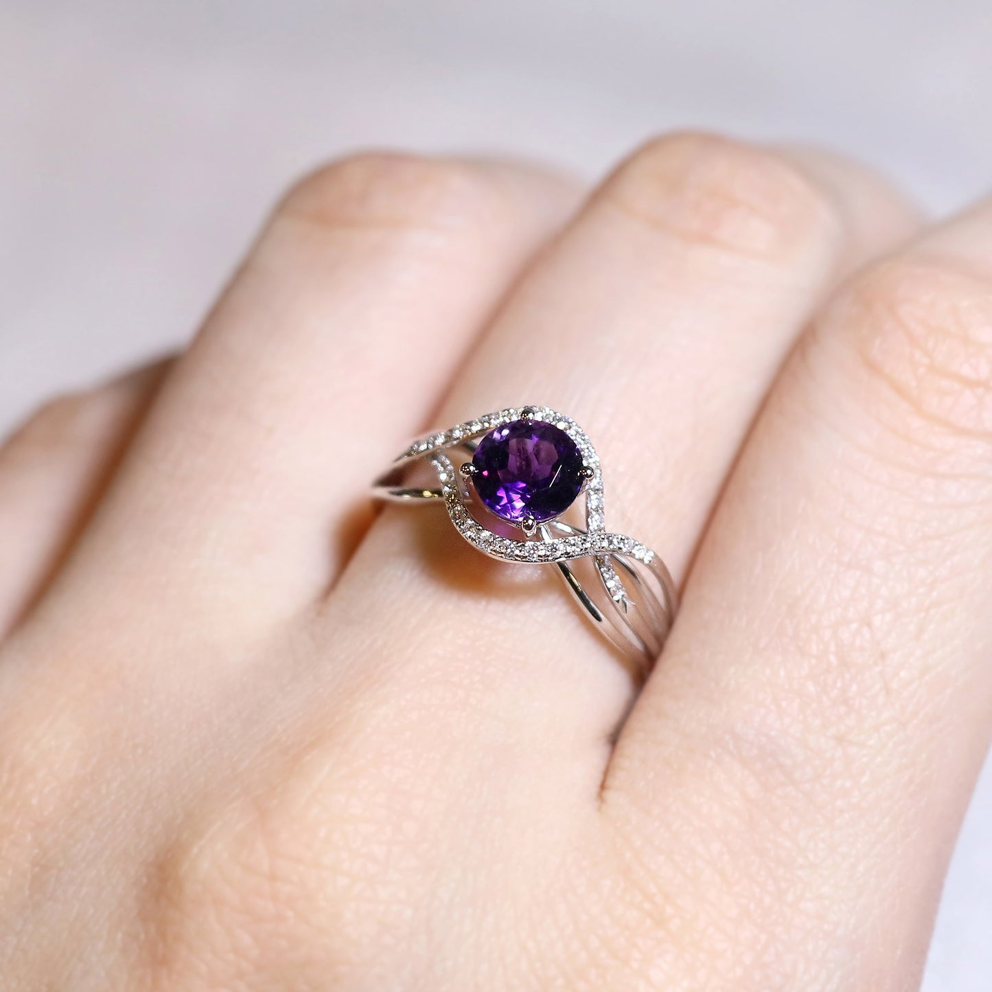 Amethyst Bypass Diamond Ring