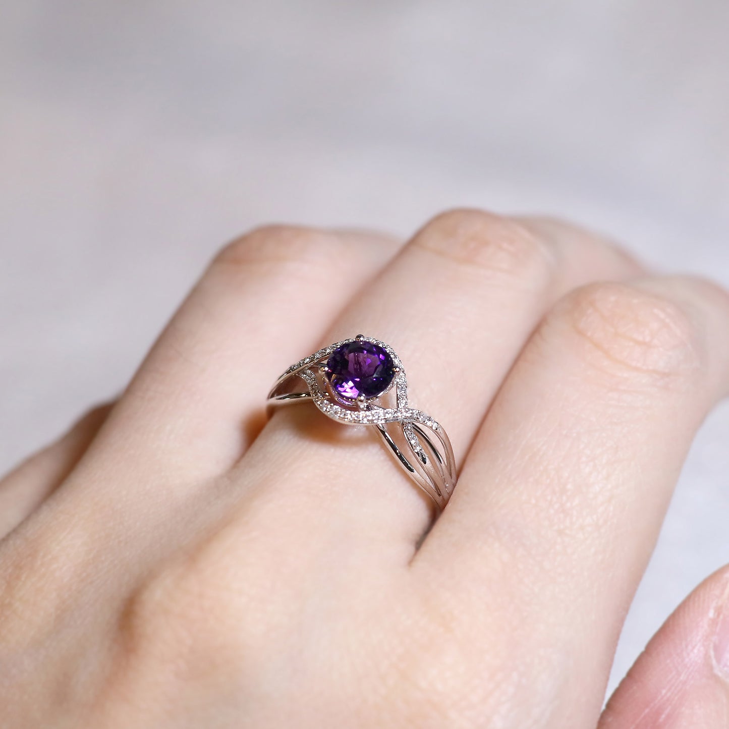 Amethyst Bypass Diamond Ring