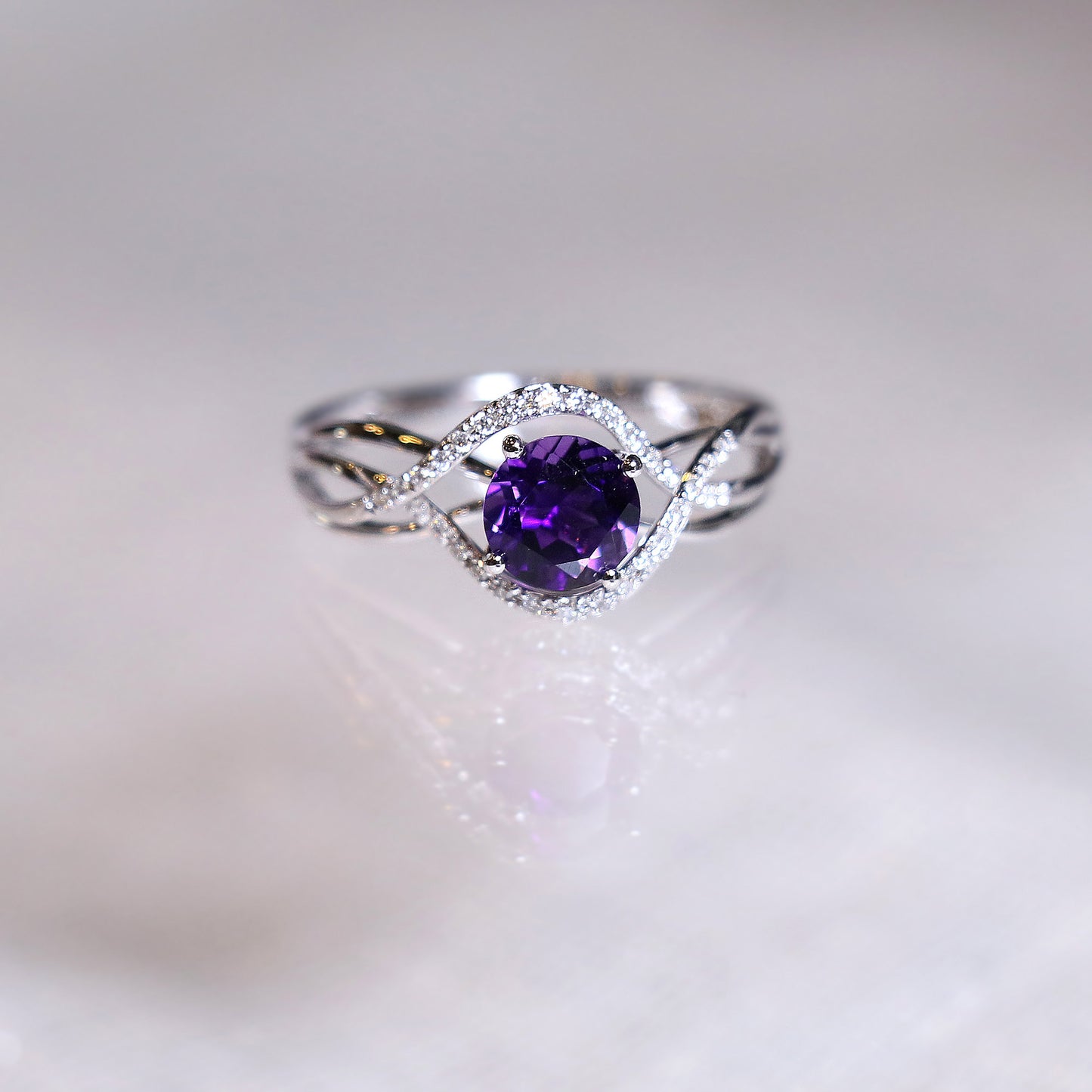 Amethyst Bypass Diamond Ring