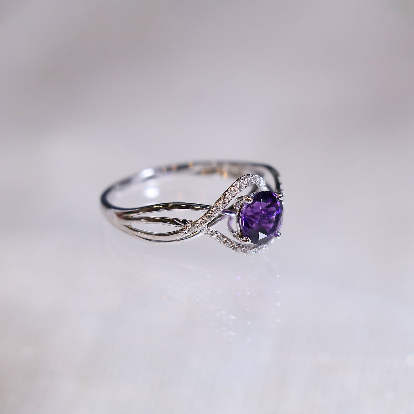Amethyst Bypass Diamond Ring