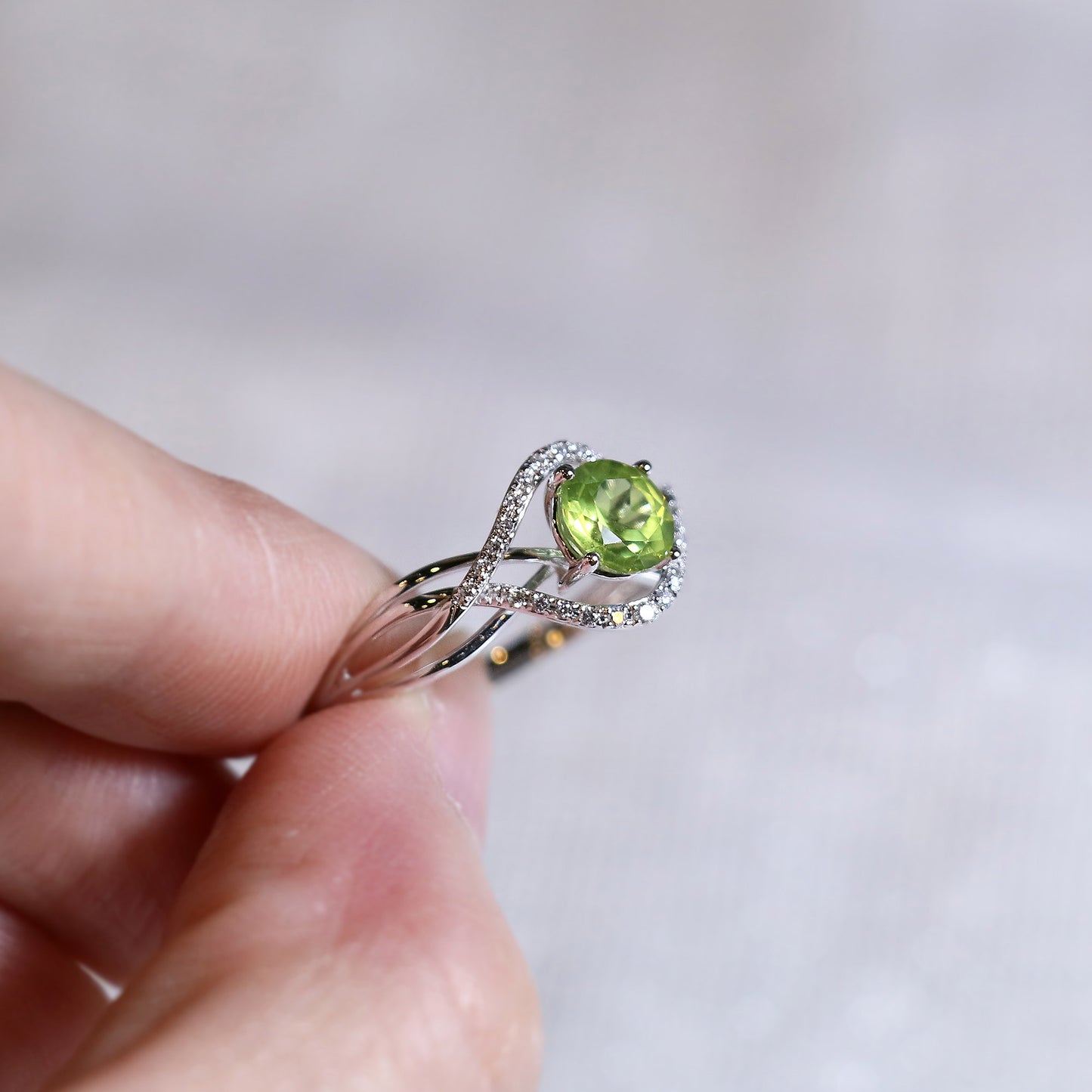 Peridot Bypass Diamond Ring