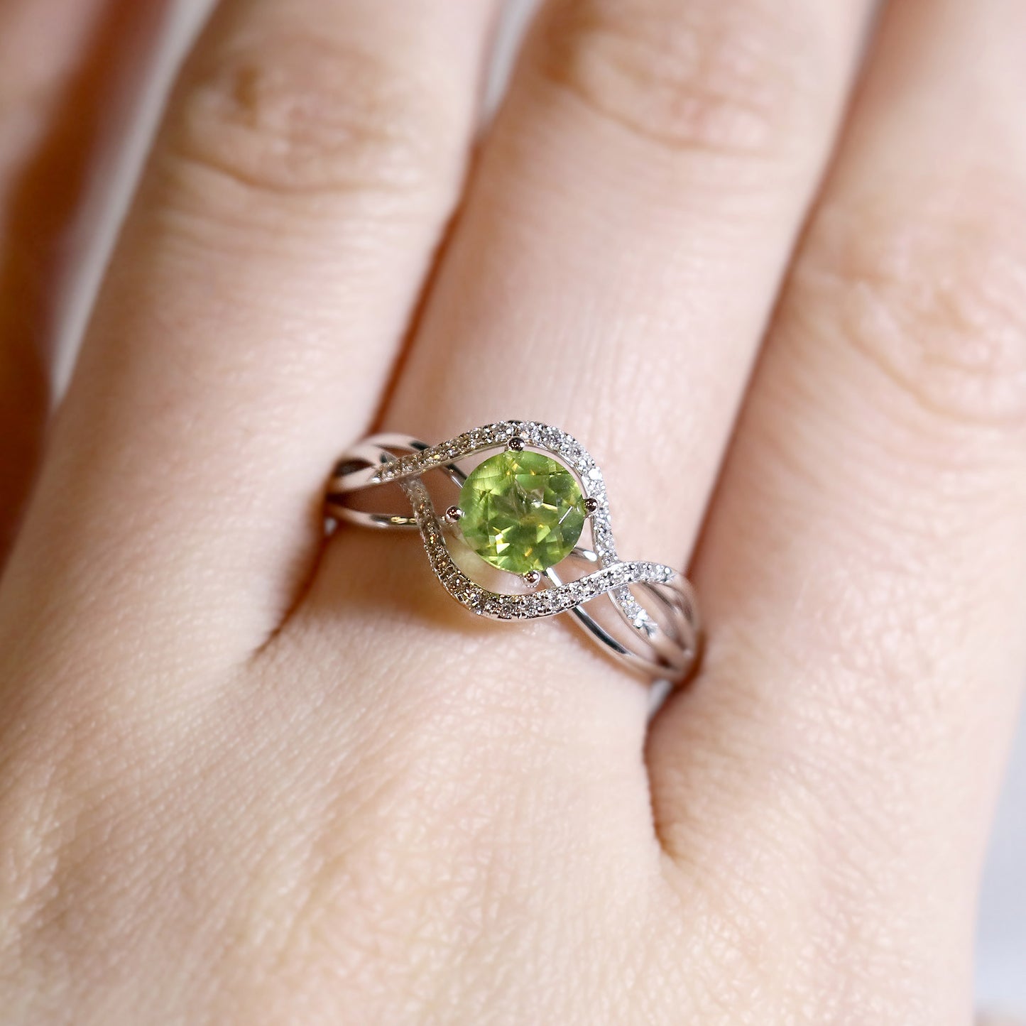 Peridot Bypass Diamond Ring