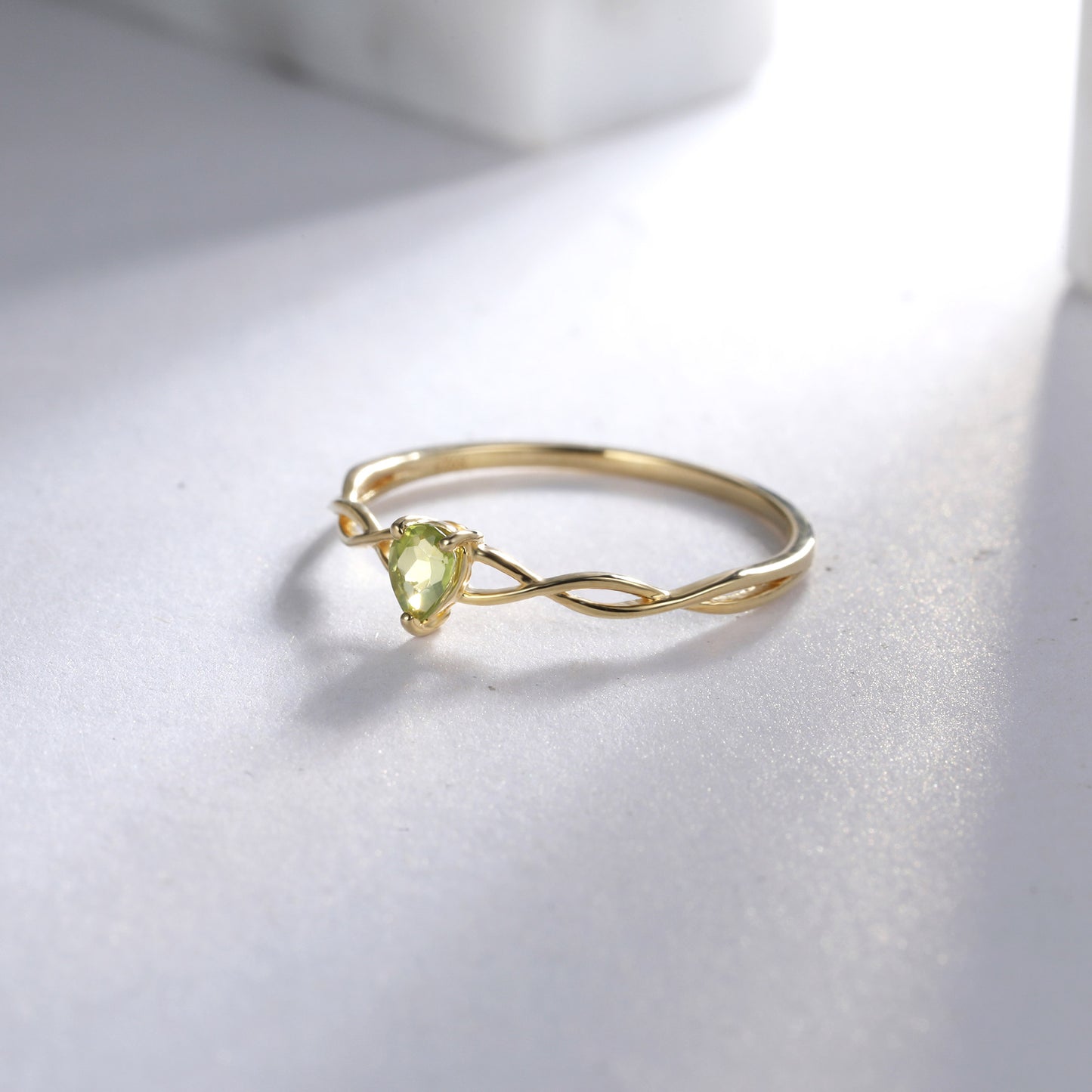 Pear Peridot Solitaire Ring