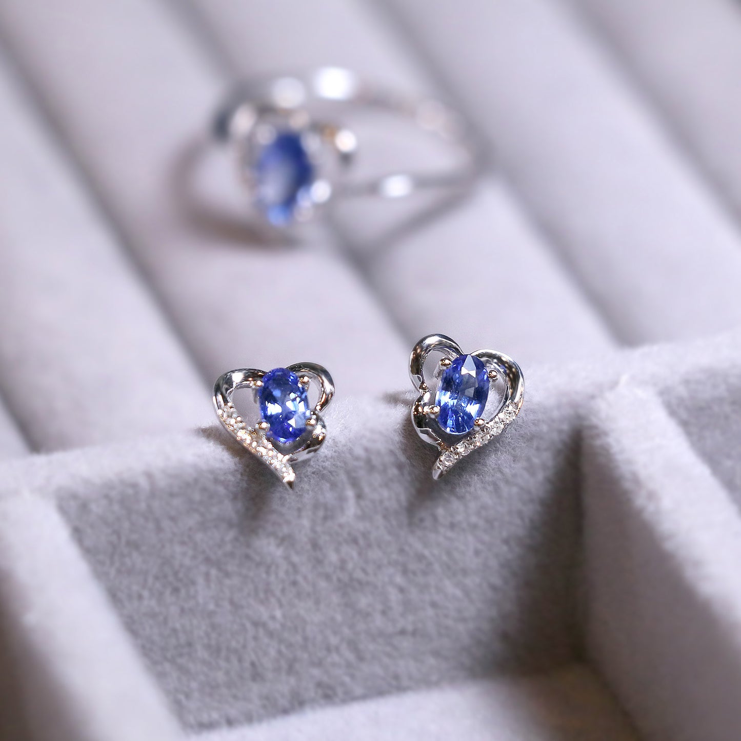 Oval Sapphire Heart Earrings