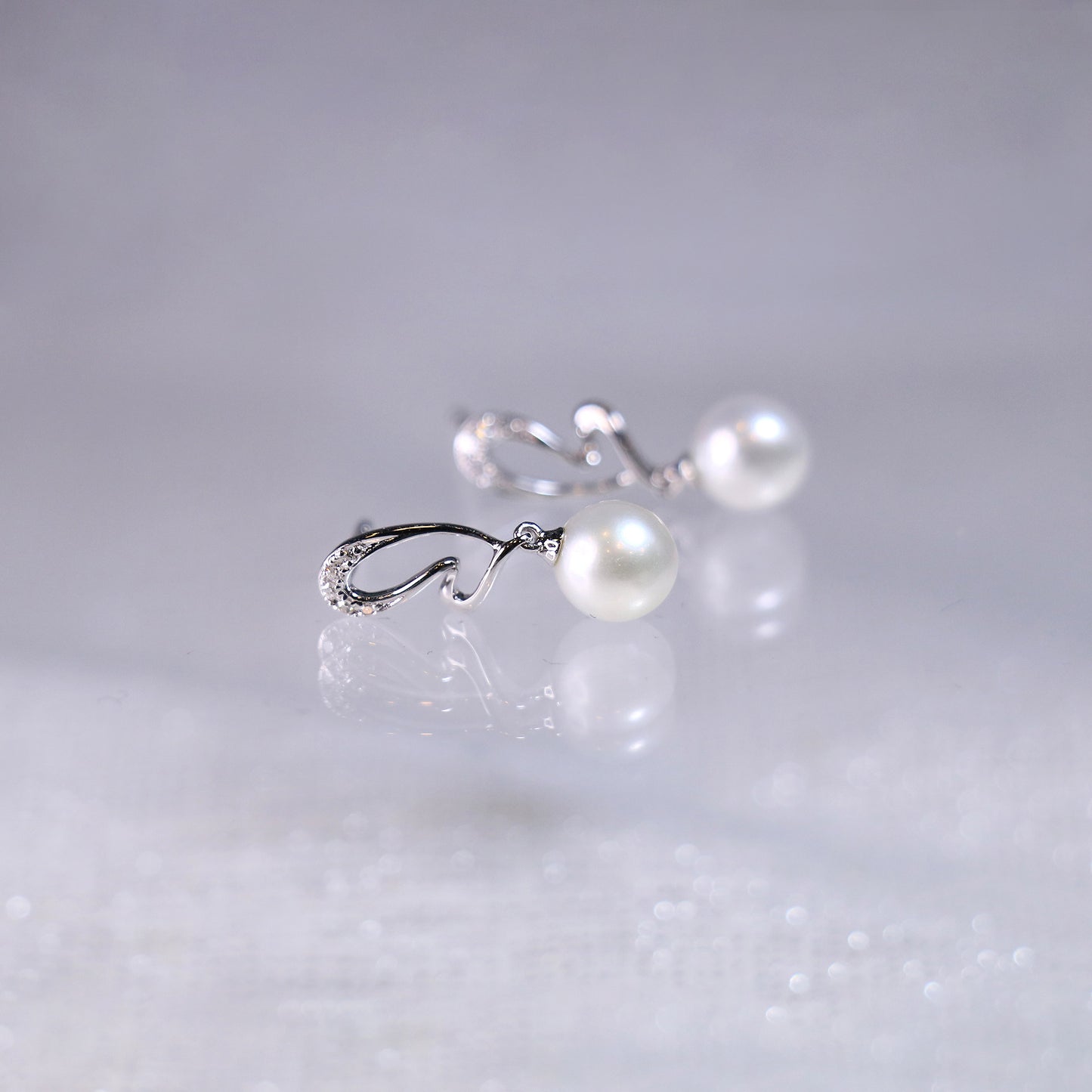 Pearl Heart Diamond Drop Earrings