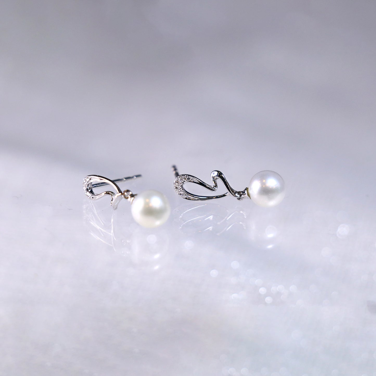 Pearl Heart Diamond Drop Earrings