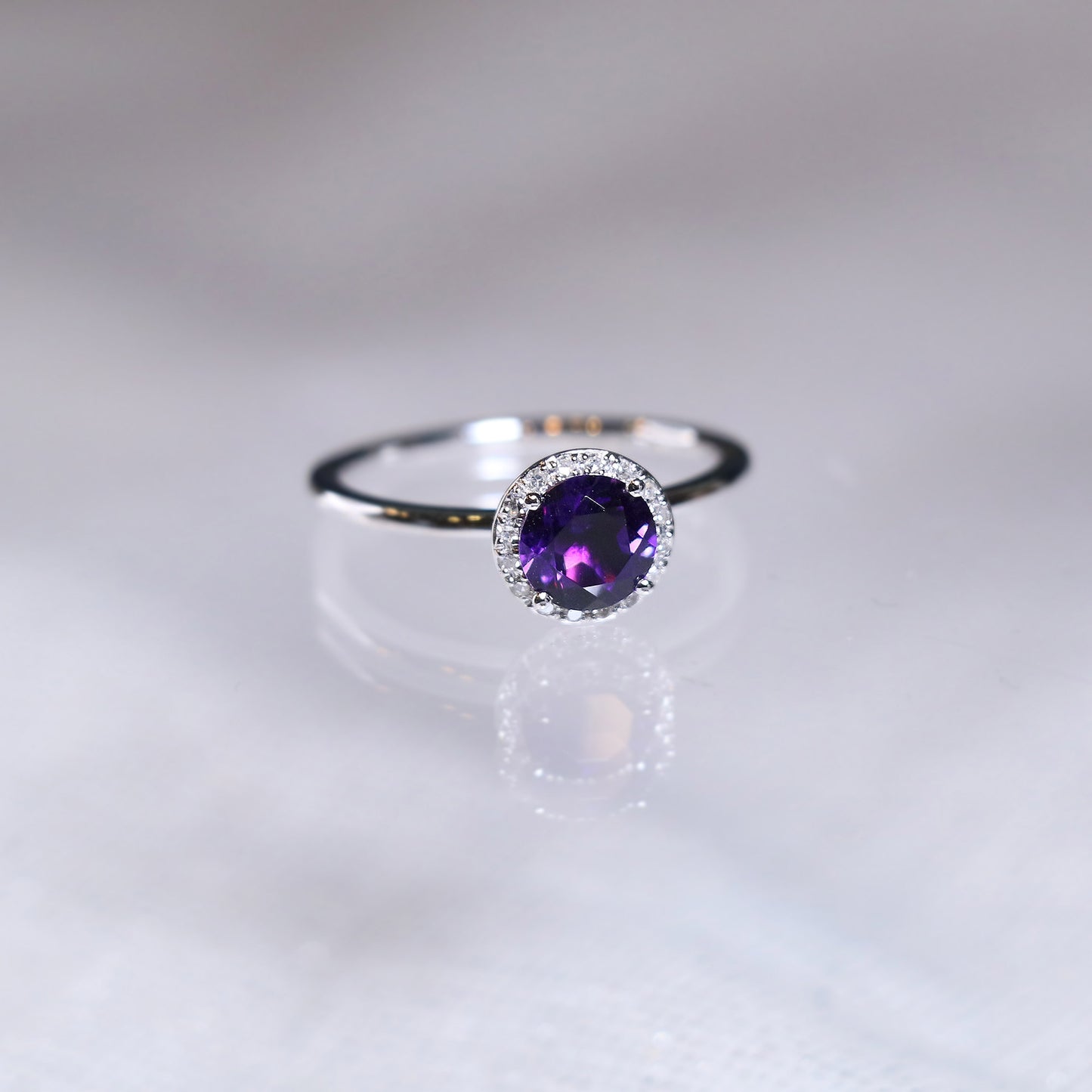 Amethyst Halo Diamond Ring