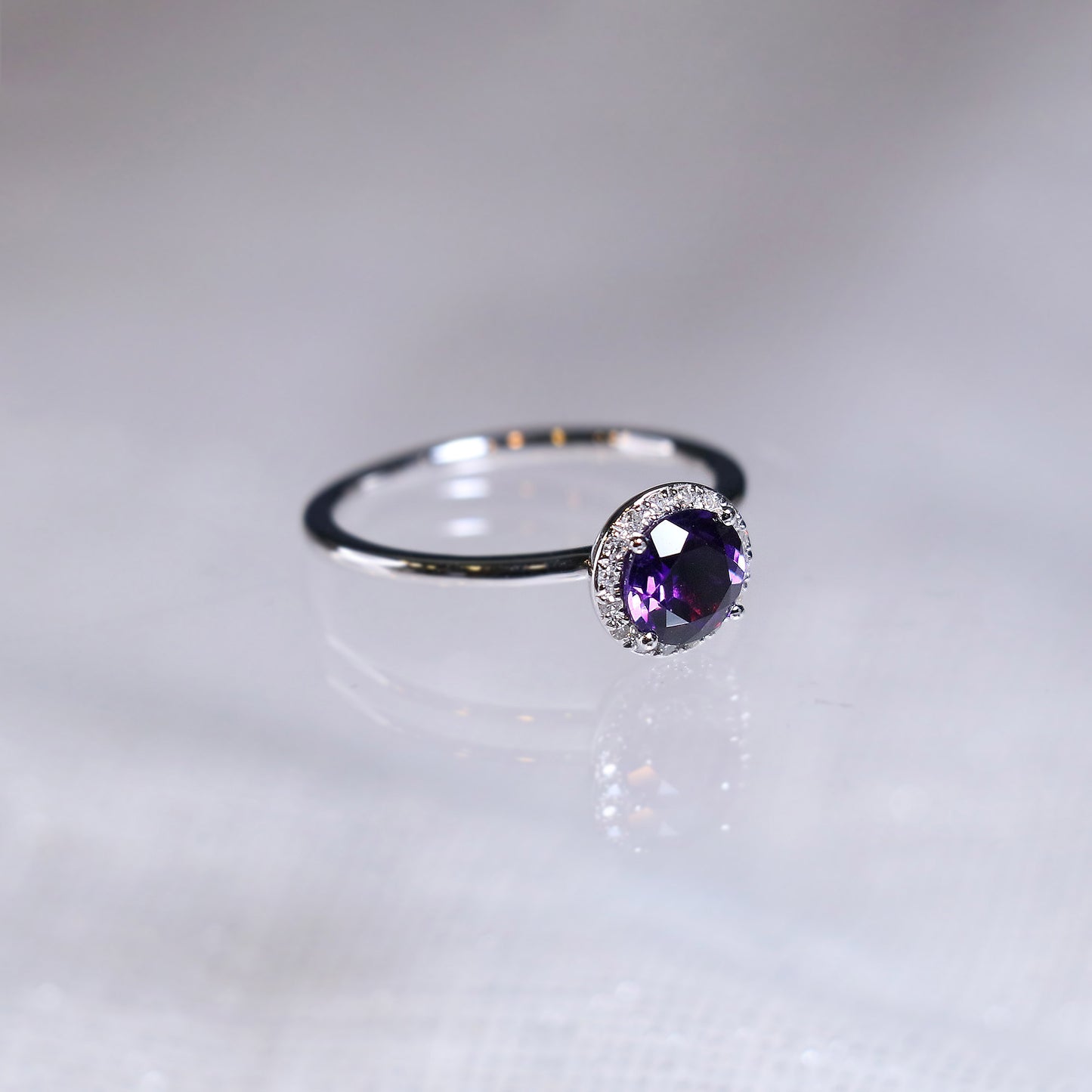 Amethyst Halo Diamond Ring