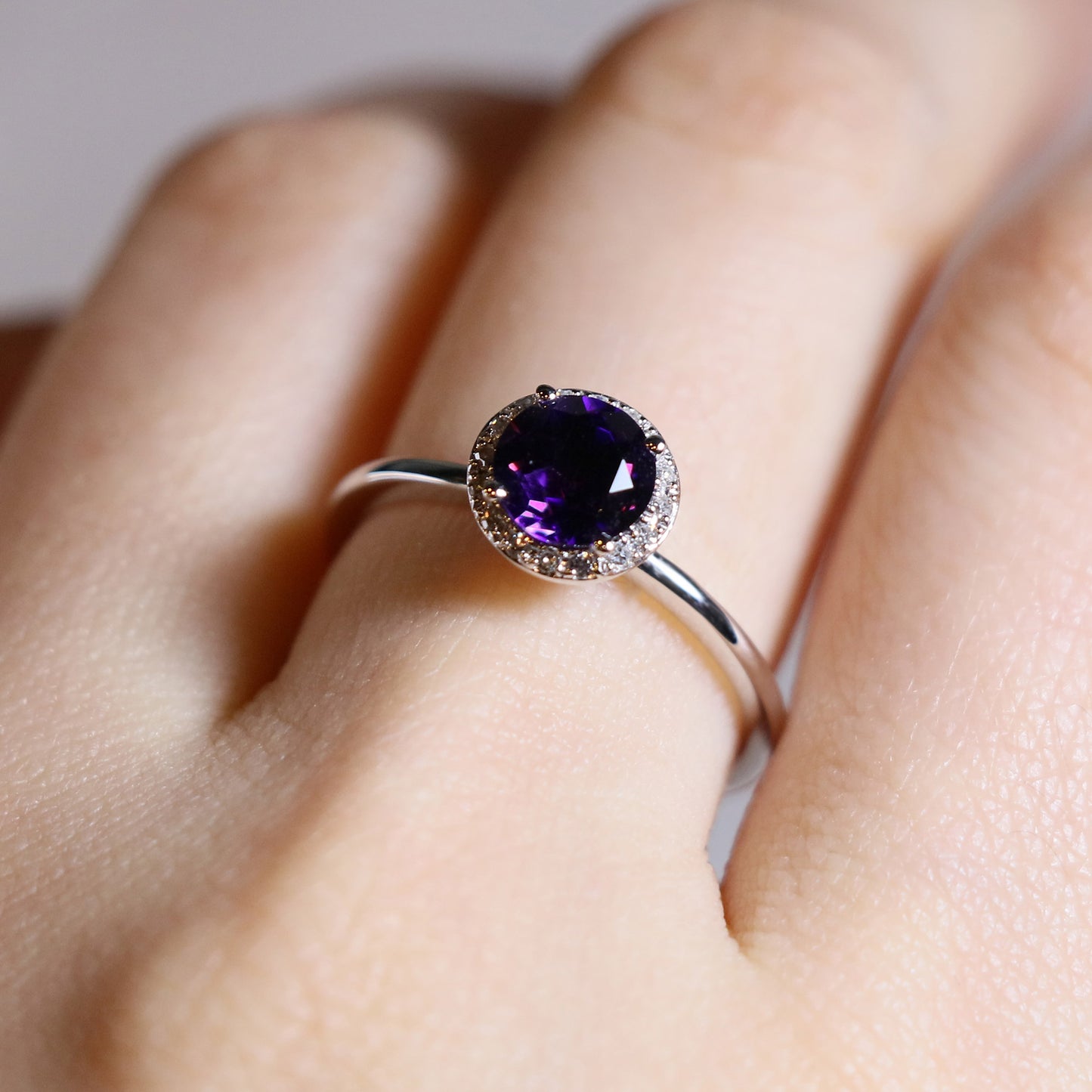Amethyst Halo Diamond Ring