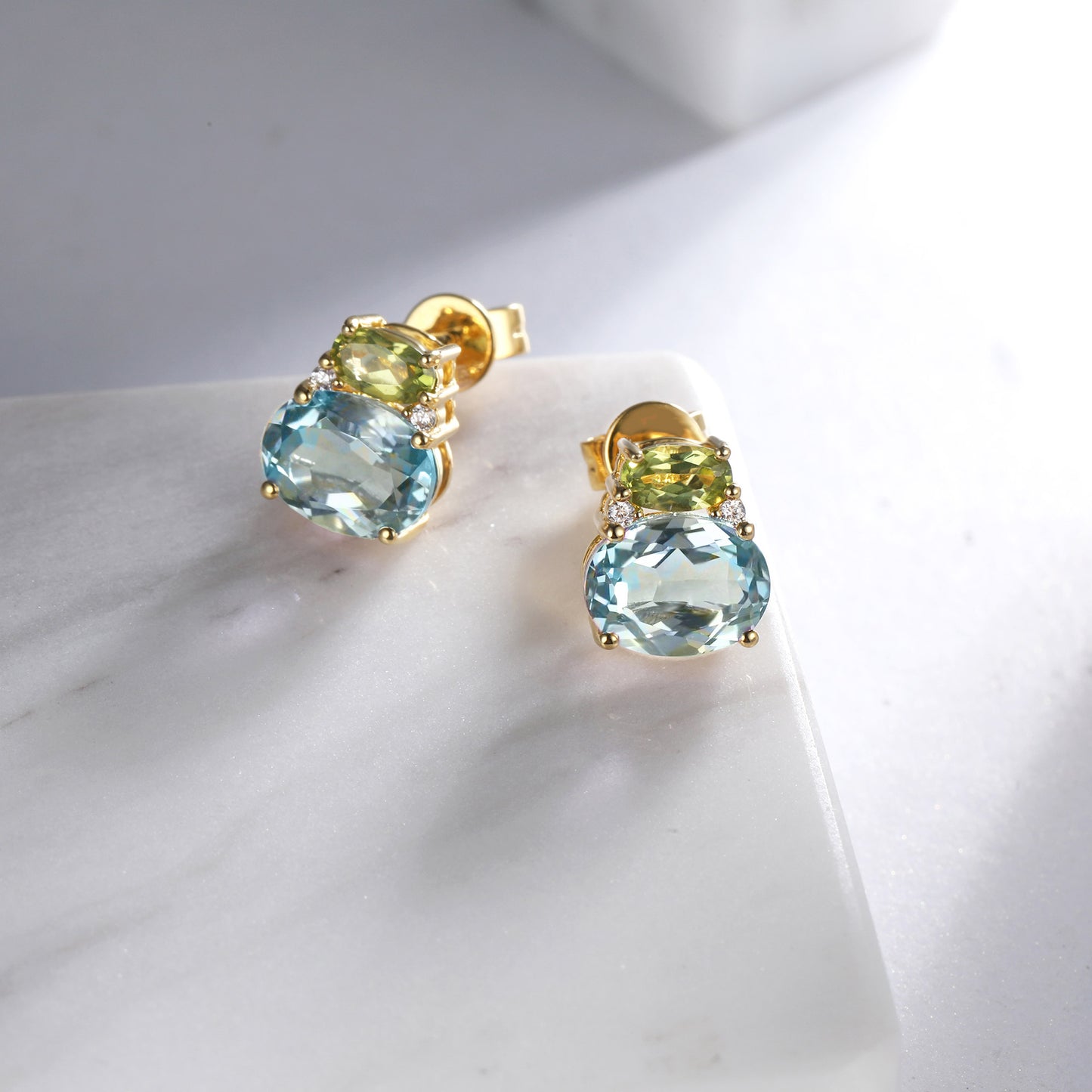 Oval Peridot Topaz Stud Earrings
